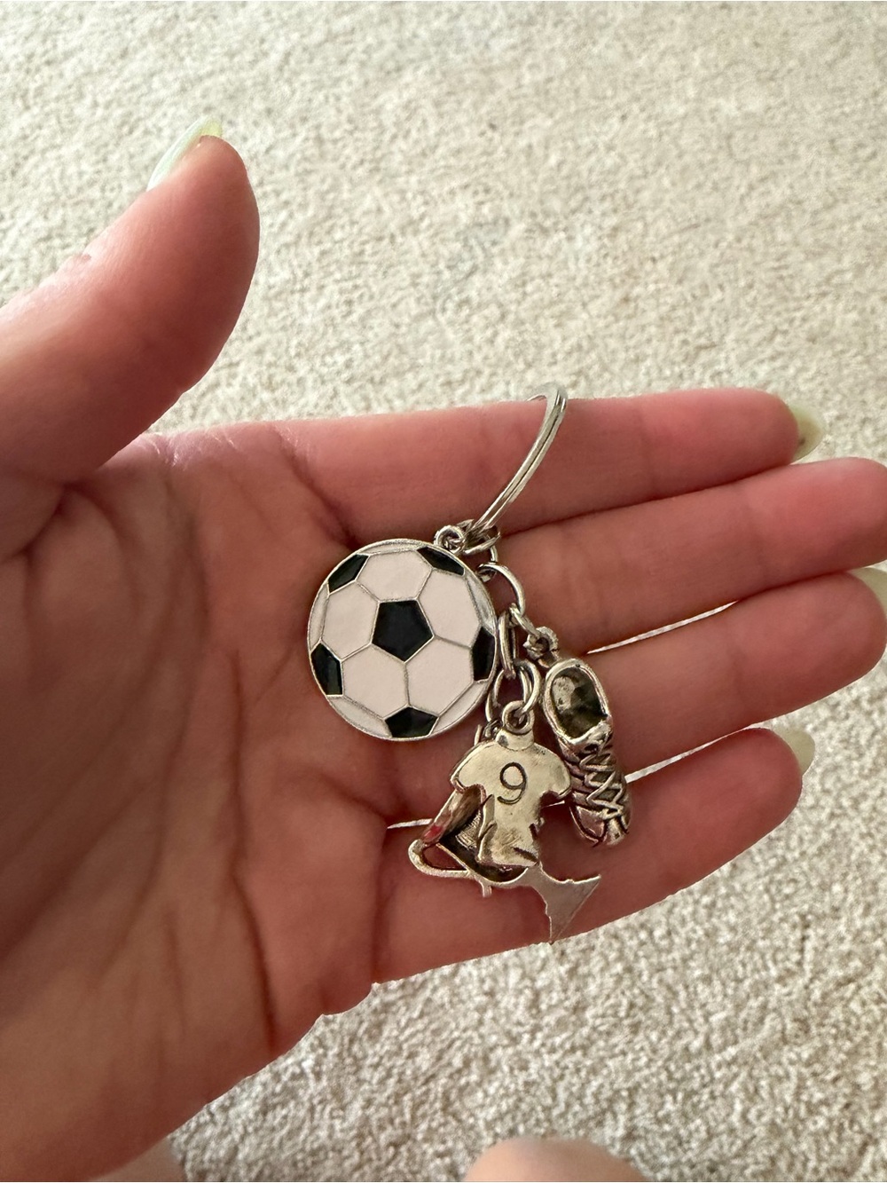 Soccer Charm Keychain with Jersey & Cleat Charms - Black & White